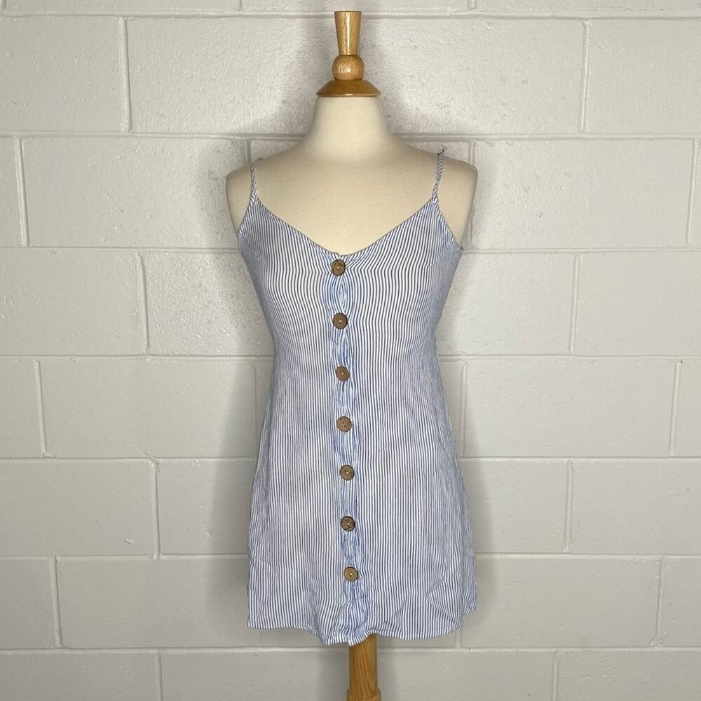 Paradise Blue and White Pin Stripes Mini Tank Dress BT1